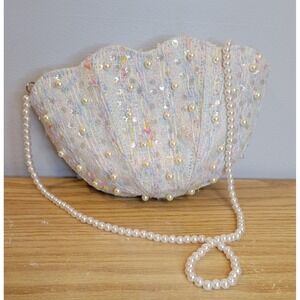 Bari Lynn Linen Pearl Seashell Crossbody Bag Pastel Tweed Mermaidcore NWT